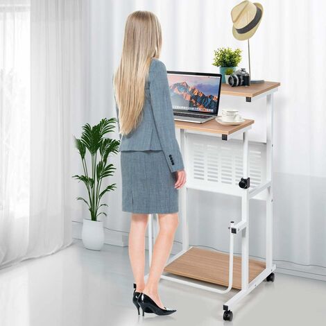 COSTWAY Schreibtisch höhenverstellbar 68-98 cm, Laptoptisch auf Rollen, mit Fussstütze für Zuhause & Büro