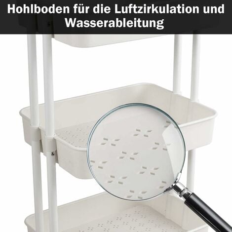COSTWAY Servierwagen auf Rollen, Kuechenwagen Metall, Rollwagen 3 Regale, Allzweckwagen Beistellwagen Badwagen Kuechenrollwagen Haushaltswagen weiss