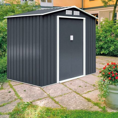 COSTWAY Metall Geraeteschuppen Geraetehaus 213x127x185cm Gartenhaus Garten Schuppen inkl. Metallfundament 213x127x185cm dunkelgrau