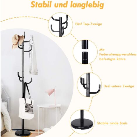 COSTWAY Garderobenstaender Metall mit 8 Haken, Kleiderstaender Stahl, Garderobe fuer Kleidung, Jacken, Huete, Taschen 30x30x175cm