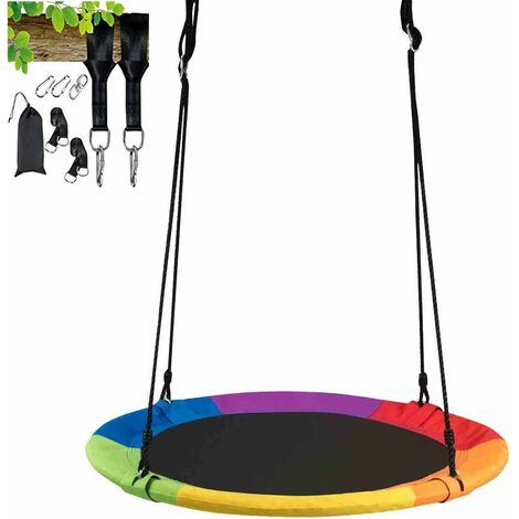 COSTWAY Nestschaukel mit Haengegurte Schaukel Outdoor Garten-Schaukel Kinderschaukel Garten Kinder Tellerschaukel Rundschaukel φ 100cm, bis 150 kg belastbar Bunt