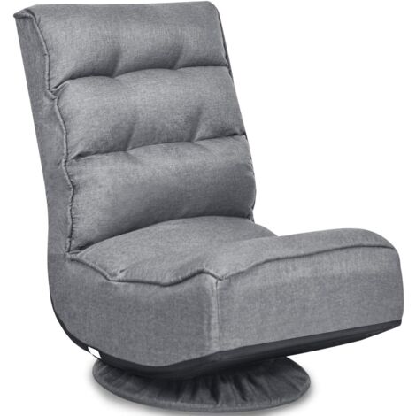 COSTWAY Bodenstuhl 360°drehbar, mit 5-Fach Verstellbarer Rückenlehne, bis 120kg, Bodensessel, Lazy Sofa Grau (1/5)
