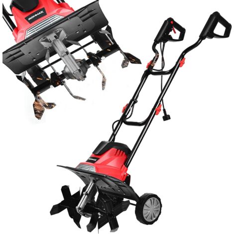 COSTWAY Motobineuse Électrique 1200W/Profondeur Travail 22CM Largeur 35CM avec Poignée Pliable Roues Réglables 4 Lames