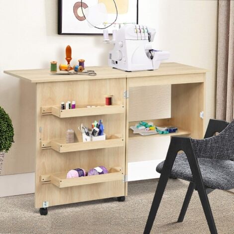 COSTWAY 2 in 1 Naehschrank und Schreibtisch, Naehtisch klappbar, Naehmaschinentisch rollbar, Naehmaschinenschrank, Mehrzwecktisch, Arbeitstisch fuer Wohnzimmer, Schlafzimmer und Buero, 59x40x79,5 cm B
