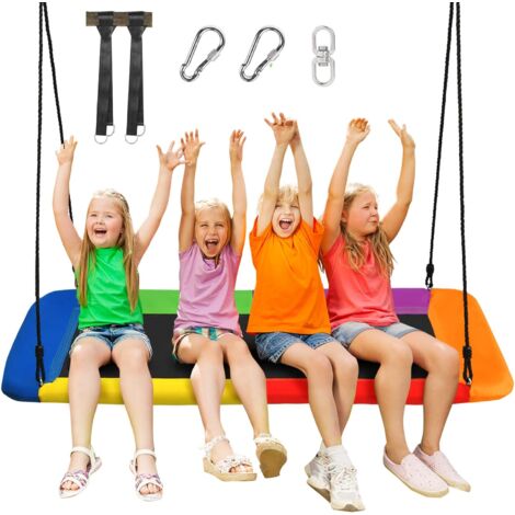 COSTWAY Baumschaukel Nestschaukel 100-180cm verstellbaren Seil, Haengeschaukel 320kg Tragkraft, Mehrkindschaukel Gartenschaukel für Kinder & Erwachsene 150x80cm Bunt (1/5)