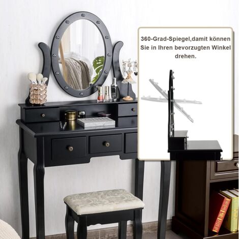 COSTWAY Schminktisch Set mit LED Beleuchtung, Frisiertisch mit Hocker ...