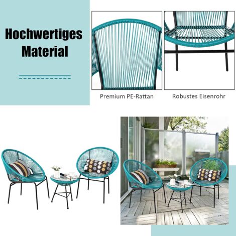 Joyside 3-teiliges Rattan Bistro Set – 2 Schwenkbare Stühle + Beistelltisch, Dunkelblau