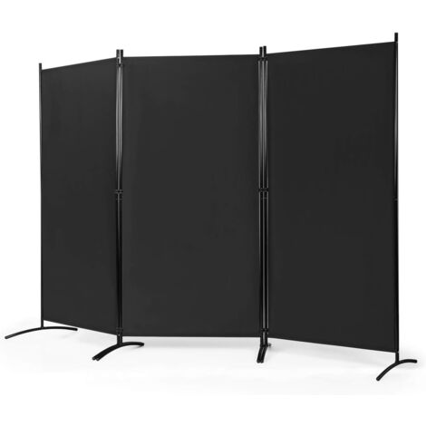 COSTWAY Paravent Raumteiler 260x183cm Trennwand mit verstellbaren Untersetzern, Wand Sichtschutz Wandschirm Schwarz, 3-teiliger