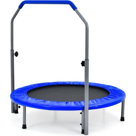 COSTWAY Φ101cm Mini Trampolin mit höhenverstellbarm Haltegriff, faltbar, bis 150kg, Fitness Trampolin, Kindertrampolin