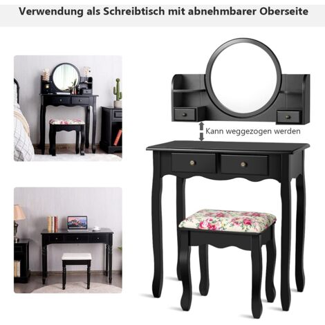 Schminktisch Mit Hocker & Spiegel - Kosmetiktisch Mit Ladestation Und Schubladen