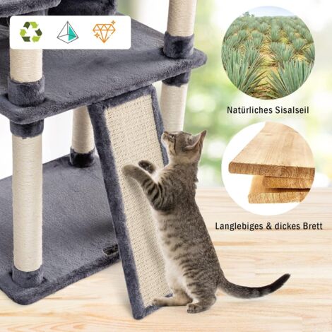 COSTWAY 170cm Kratzbaeume mit Spielbälle, 2 Höhlen für Katzen/ Kratzbaum/ Kletterbaum Katzenbaum Spielbaum