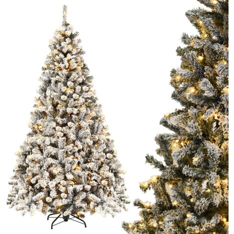 COSTWAY 225cm Künstlicher Weihnachtsbaum Klappsystem mit Schnee und warmweissen LED-Leuchten, Tannenbaum, Christbaum PVC Nadeln, Kunstbaum Weihnachten (1/5)