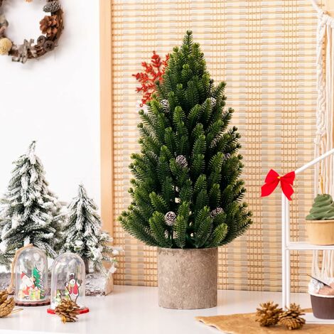 COSTWAY 47cm Kleiner Weihnachtsbaum, Mini Weihnachtsbaum mit 170 Zweigen und Sockel, künstlicher Tisch Weihnachtsbaum für Haus Büro Grün mit Tannenzapfen