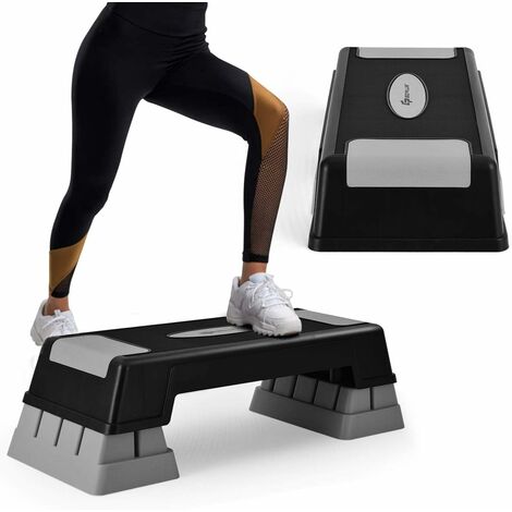 COSTWAY Hoehenverstellbarer Aerobic Stepper mit 3 Stufen 12 / 17 / 22cm, Steppbrett bis 150KG belastbar, Stepbench, Fitness Stepper für das Heim-Fitness Grau
