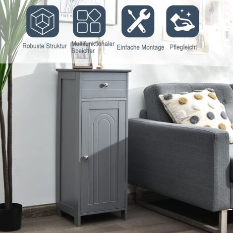 COSTWAY Badezimmerschrank Hochschrank 168cm - Mit Schublade & Glasfront Schwarz