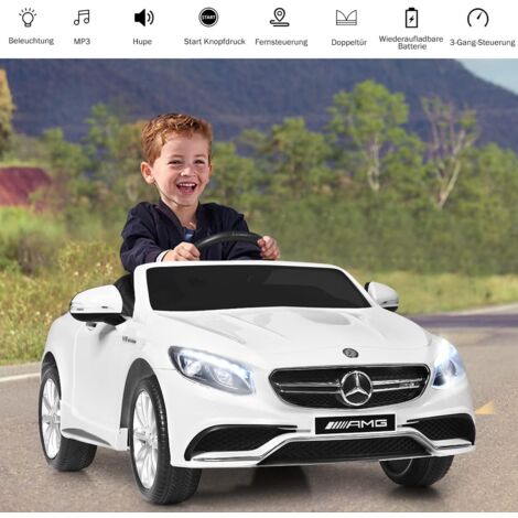 COSTWAY 12V Mercedes Benz Kinderauto mit 2,4G-Fernbedienung, 3 Gang  Elektroauto 2-5km/h mit Musik, Hupe, MP3 und LED Scheinwerfer,  Kinderfahrzeug für