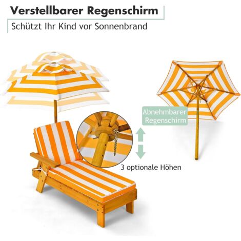 COSTWAY Kinder Sonnenliege mit Sonnenschirm, Kinderliege Holz