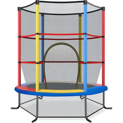 COSTWAY Φ140cm Gartentrampolin mit Sicherheitsnetz, Trampolin bis 45KG belastbar, Indoor-/Outdoortrampolin für Kinder ab 3 Jahre Bunt