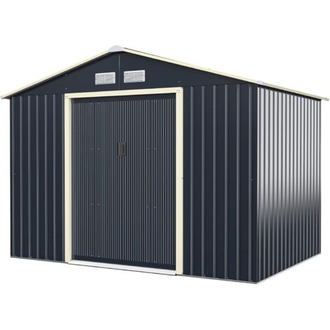 COSTWAY Geraetehaus Metall, 277x191x202 cm, Geraeteschuppen abschliessbar, Gartenhaus mit 4 Luftschlitzen & Schiebetür, Garten Schuppen für Rasenmaeher Fahrraeder, Metallschuppen Geraeteschuppen Outdo