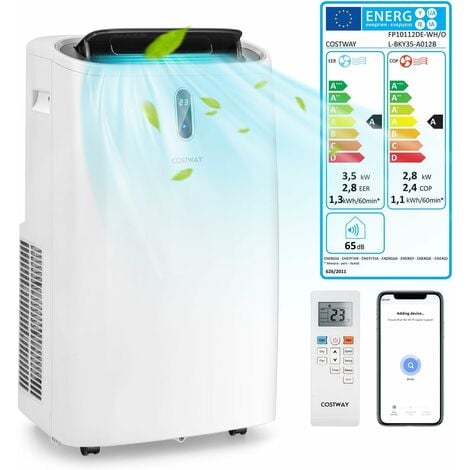 COSTWAY Heizkörper 5in1 mobile Klimaanlage leise, 12000BTU, Klimagerät mit  Abluftschlauch Entfeuchter, tragbar56db16℃-32℃ Fernbedienung