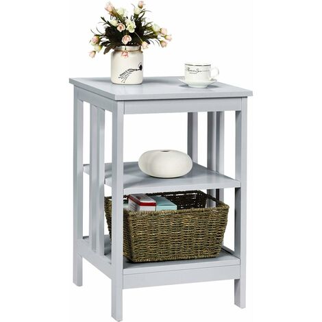 COSTWAY Nachttisch 3 Ebenen, Beistelltisch Nachtschrank, Sofatisch Couchtisch für Schlafzimmer, Wohnzimmer 40x40x61cm Grau, II-foermig