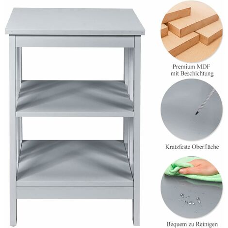 COSTWAY Nachttisch 3 Ebenen, Beistelltisch Nachtschrank, Sofatisch Couchtisch für Schlafzimmer, Wohnzimmer 40x40x61cm Grau, II-foermig