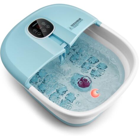 COSTWAY Fussbad Massagegeraet faltbar, Elektrische Fussbadewanne Heizung und Sprudelmassage, Fussmassage Spa mit Massagerollen, Bimsstein, Blubberblasen Blau