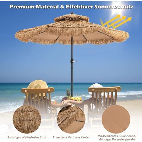 COSTWAY Sonnenschirm Hawaii 300cm, mit Doppeldach, neigbar Strohschirm  Terrassenschirm, Stroh Strandschirm Marktschirm Gartenschirm fr Strand,  Garten, Outdoor