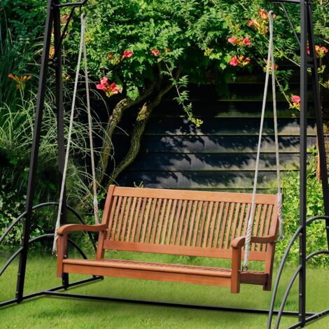COSTWAY Schaukelbank 2-Sitzer, Veranda-Schaukel aus Eukalyptusholz, Haengebank Gartenschaukel zum Aufhaengen, Hollywoodschaukel bis 360 kg belastbar, Schaukel für Terrasse & Garten & Balkon