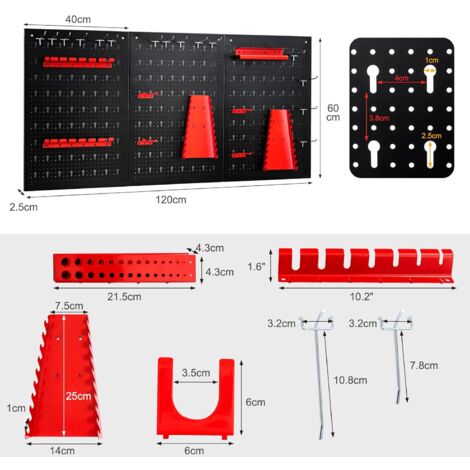 COSTWAY Gereedschapswand, 120 x 60 x 2 cm, gatenwand, werkplaats met 9