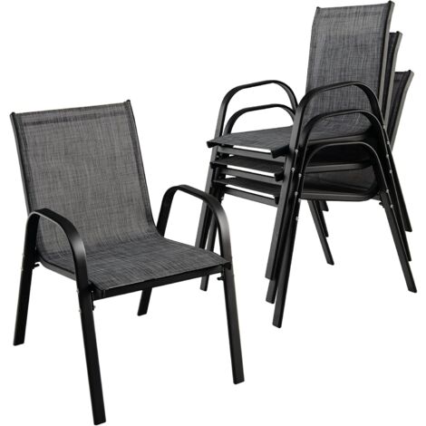 COSYWAY 4er Set Gartenstühle stapelbar, Gartenstuhl bis 120kg Stapelstuhl, Terrassenstühle Outdoor, Lehnstuhl grau