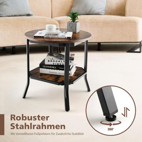 Industrie-Stil Beistelltisch Mit 3 Ablagen - Nachttisch Oder Couchtisch Aus Holz & Metall
