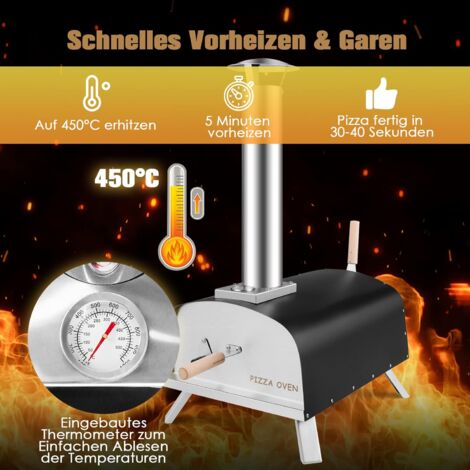 COSTWAY Pizzaofen Outdoor, tragbarer Pizza Holzofen inkl. Pizzaschieber