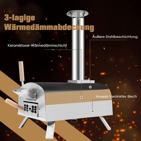 COSTWAY Pizzaofen Outdoor, tragbarer Pizza Holzofen inkl. Pizzaschieber