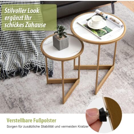 ZBAOLTO Couchtisch Set 2er Rund - Marmoroptik Mit Goldenen Beinen 70cm & 50cm