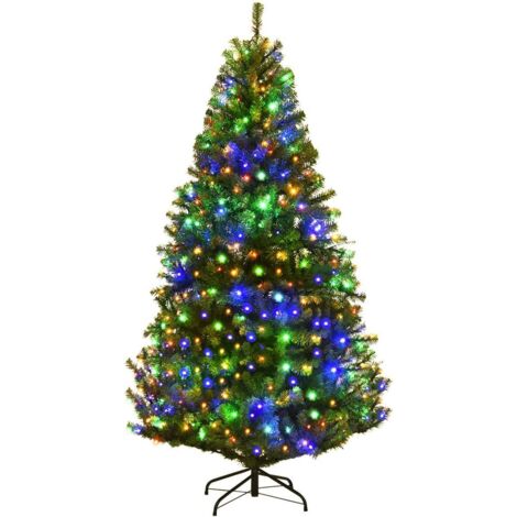 COSTWAY 210cm LED Künstlicher Weihnachtsbaum mit 11 Lichtmodi und 5 Farbwechsel, Tannenbaum mit Metallstaender, Christbaum PVC Nadeln, Kunstbaum Weihnachten Klappsystem, grün