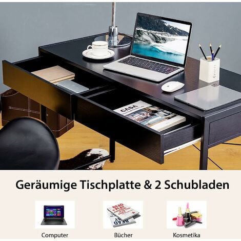 COSTWAY Schreibtisch Computertisch mit 2 Schubladen, Kleiner Bürotisch PC  Tisch, Arbeitstisch Officetisch 112 x 48 x