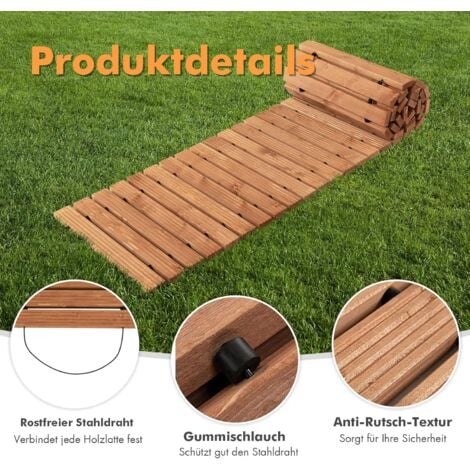 COSTWAY Ausrollbarer GartenHolzweg 245 cm Rollweg mit Stahldraht