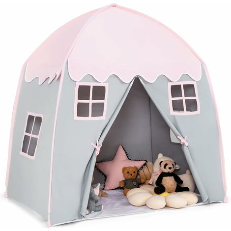 COSTWAY Kinderspielhaus mit Fenstern , Prinzessin Prinzess Kinderzelt, Spielzelt mit doppeltem Vorhang, Kinderspielzelt, Kinderspielburg für Jungen und Maedchen (Rosa)