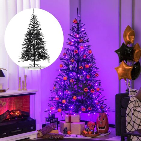 COSTWAY 183cm Künstlicher Weihnachtsbaum beleuchtet, 250 LED-Leuchten in  Lila, mit PVC-Spitzen & Dekorationen 