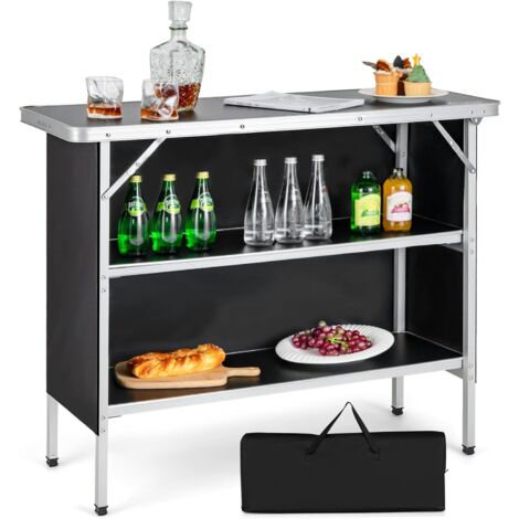 COSTWAY Campingschrank faltbar, tragbarer Campingküche mit 2-stoeckigen Regalen, Camping Faltschrank aus Aluminium, inkl. Tragetasche, für Picknick, Grillen, Partys, 110 x 38 x 88 cm Schwarz