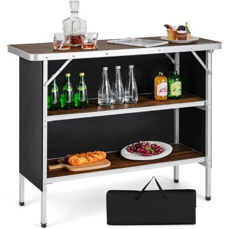 COSTWAY Campingschrank faltbar, tragbarer Campingküche mit 2-stoeckigen Regalen, Camping Faltschrank aus Aluminium, inkl. Tragetasche, für Picknick, Grillen, Partys, 110 x 38 x 88 cm Kaffee