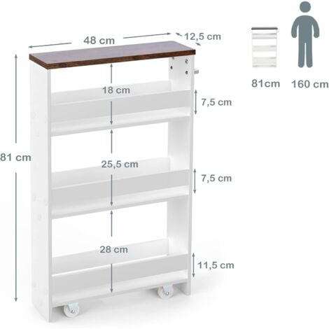 Costway Ebenen Nischenregal Auf Rollen K Chenwagen Schmal Badregal Mit Seitlichem Griff Aus