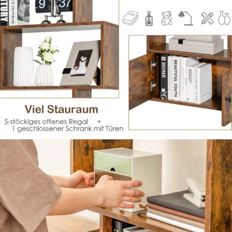 DREAMADE Wohnzimmerschrank – Würfelregal Mit Türen & Großen Fächern, Standregal Aus Spanplatte, Stabil, Für Büro, Kinderzimmer Oder Studierzimmer – Weiß/Dunkelgrau Bücherregal Mit Türen