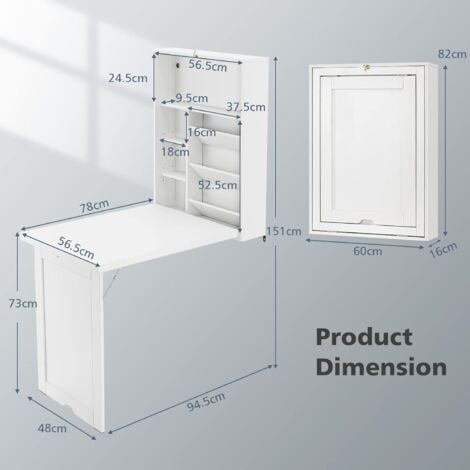 COSTWAY Wandklapptisch Mit Stauraum Klappbarer Wandtisch