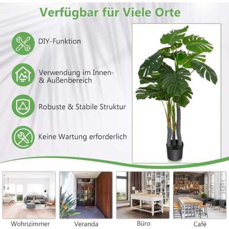 COSTWAY 120cm Knstliche Pflanzen Monstera Deliciosa, Kunstbaum grn mit 20  Blaettern und Kunststoff-Topf, Kunstpflanze fr Zuhause & Bro &  Restaurant, Innendekoration
