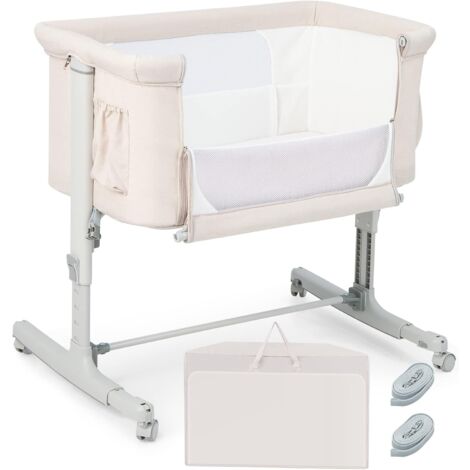 COSTWAY 3 in 1 Beistellbett & Babywiege & Reisebett, 5-stufig Höhenverstellbares Babybett, 10° Neigung, Kinderbett inkl. Matratze, Tragetasche, Stubenwagen für Babys bis 9kg belastbar Beige