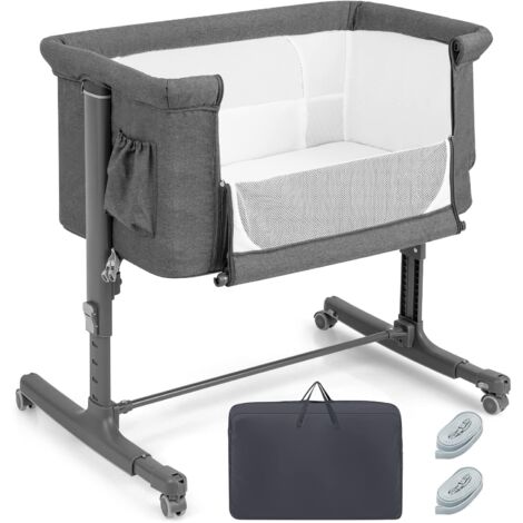 COSTWAY 3 in 1 Beistellbett & Babywiege & Reisebett, 5-stufig Höhenverstellbares Babybett, 10° Neigung, Kinderbett inkl. Matratze, Tragetasche, Stubenwagen für Babys bis 9kg belastbar Dunkelgrau