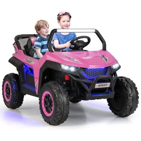 COSTWAY 2 Sitzer Kinderauto mit 2,4G Fernbedienung, 12V Kinder UTV mit Musik und Scheinwerfer, 2-4 km/h, für Kinder ab 3 Jahren Rosa