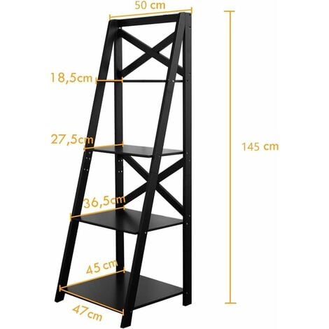 COSTWAY 2er Set Leiterregal mit 4 Ebenen, mit X-förmige Strebe, Bücherregal aus Holz 50 x 45 x 145 cm schwarz